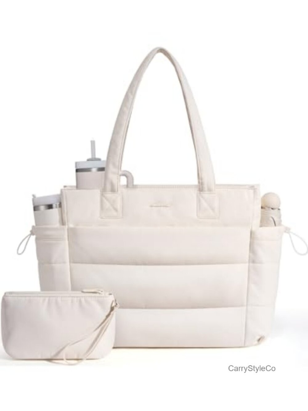 Puffer Laptop Tote Bag with Tumbler Holder & Trolley Sleeve